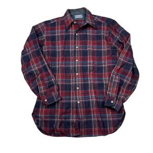 Pendleton VTG 70s Wool Lodge Board Shirt Tartan Plaid Maroon Black Mens Medium